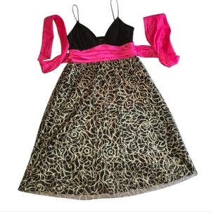 Jodi Kristopher Festive Spaghetti Strap Black With Pink Accents Dress Size 6